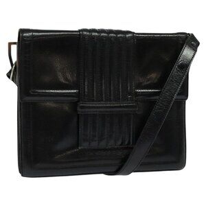 Authentic SAINT LAURENT Shoulder Bag Leather Black Silver